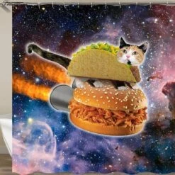 Rideau De Douche Chat & Hamburger